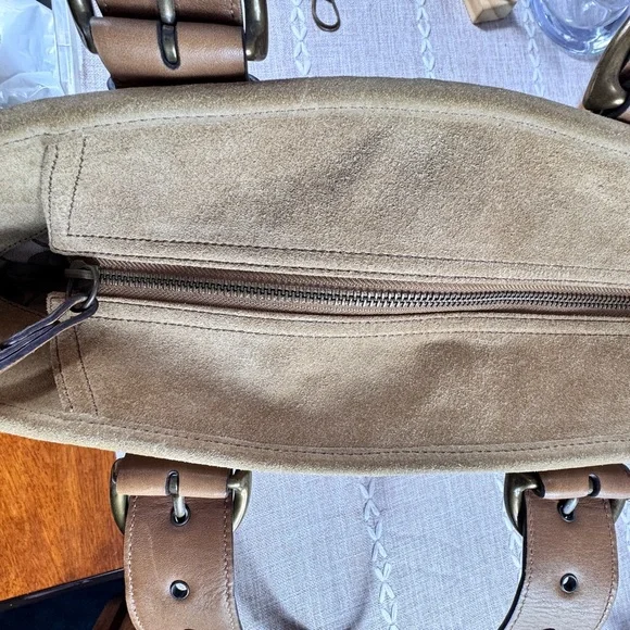 Coach Tan Suede & Leather Tote with Logo Hang Tag - Picture 9 of 9
